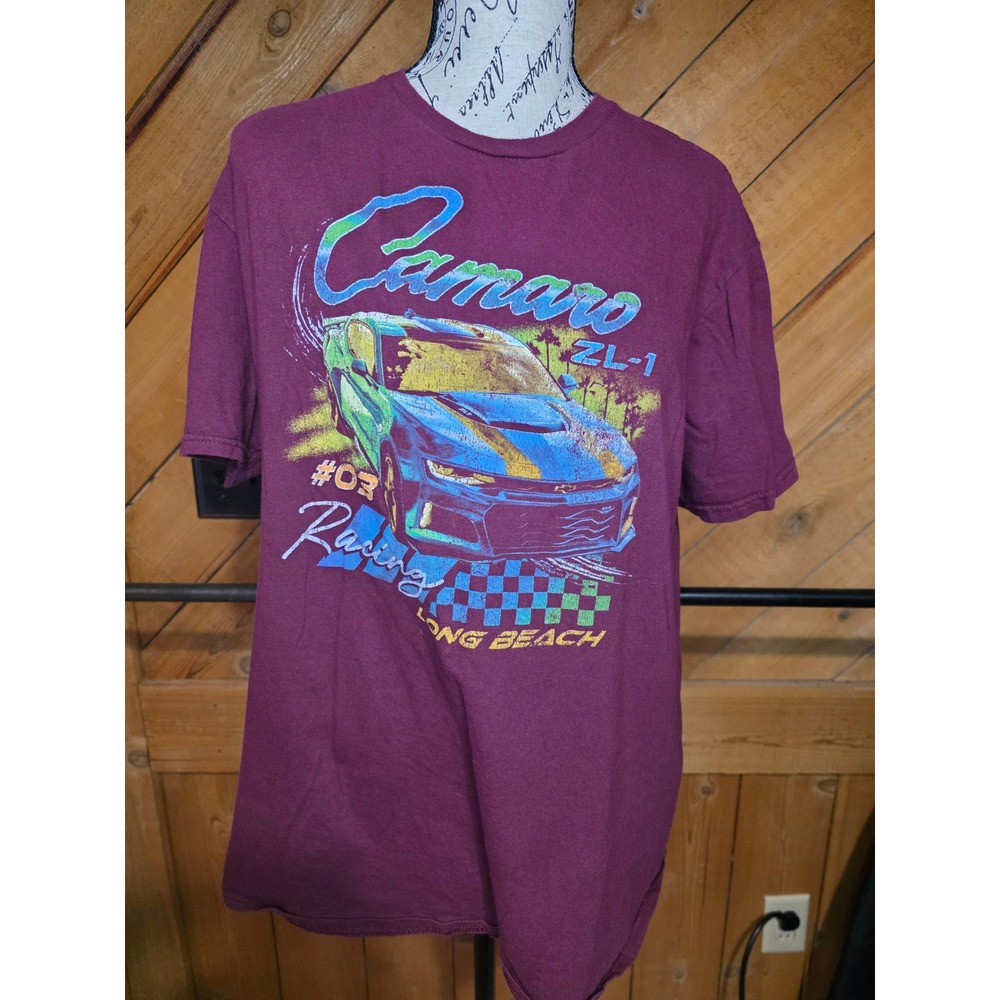 Chevrolet Camaro ZL-1 Racing T-Shirt Mens Large Maroon Long Beach‎ Graphic Tee